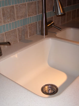 solid surface countertop and kitchen sink